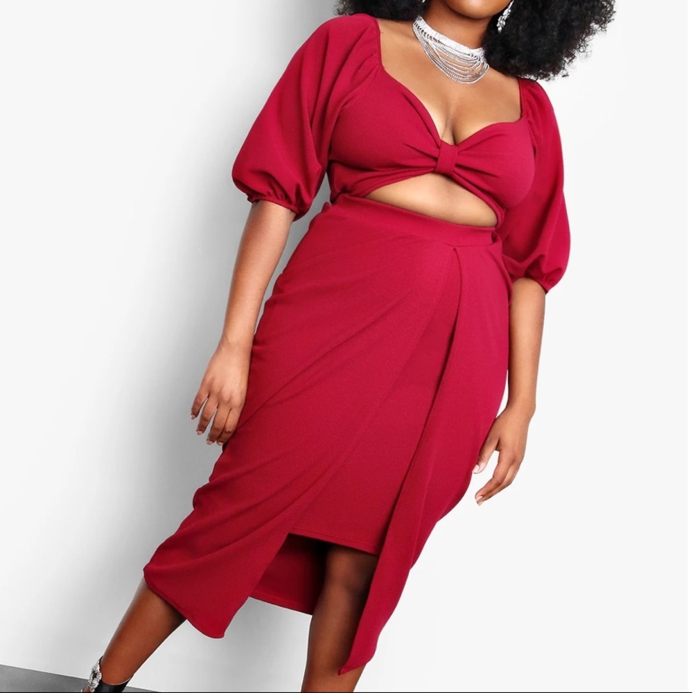 Red holiday dress with cut out
